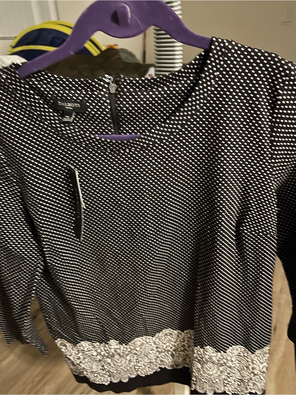 Talbots Black Blouse with White Polka Dots